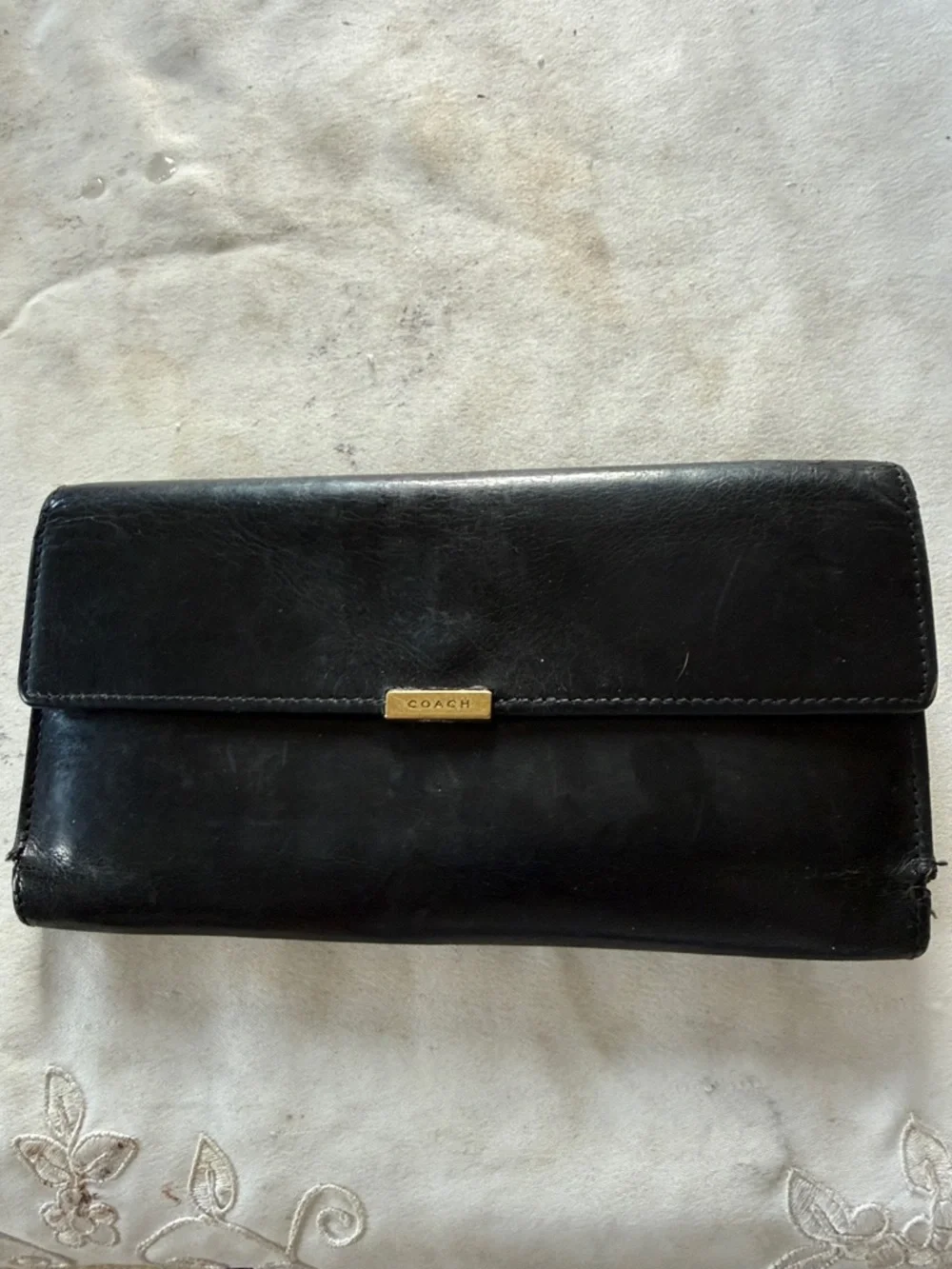 COACH ladies, vintage black, leather wallet, and preowned good condition